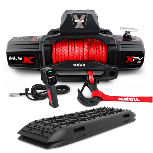 X-BULL 12V Electric Winch 14500LBS synthetic rope with Recovery Tracks Gen2.0 Black - Outbackers