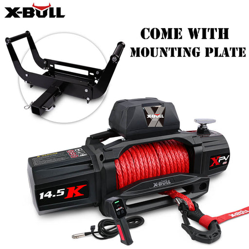 X-BULL 12V Electric Winch 14500LBS synthetic rope with winch mounting plate - Outbackers