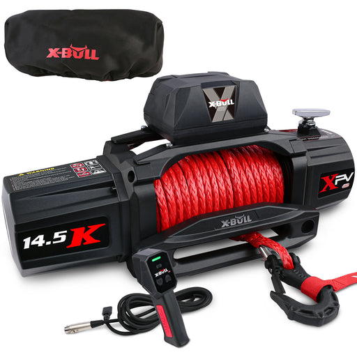 X-BULL 12V Electric Winch 14500LBS synthetic rope with winch cover - Outbackers