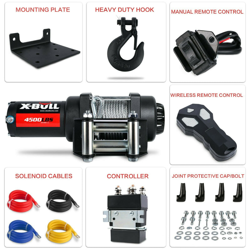X-BULL Electric Winch 12V 4500LBS Steel Cable Wireless remote ATV UTV Boat Trailer - Outbackers
