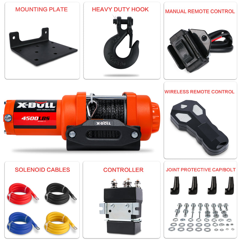 X-BULL Electric Winch 12V 4500LBS Synthetic Rope Wireless remote ATV UTV Boat Trailer - Outbackers