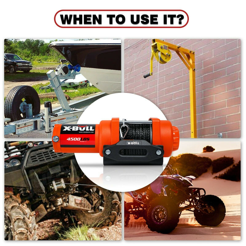 X-BULL Electric Winch 12v Synthetic Rope 4500LBS Wireless Remote ATV UTV 2041KG - Outbackers
