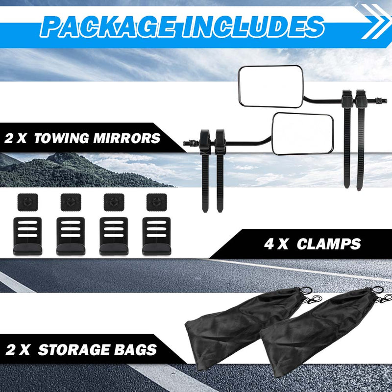 X-BULL Towing Mirrors Universal Multi Fit Clamp On 4X4 Caravan Trailer A Pair - Outbackers