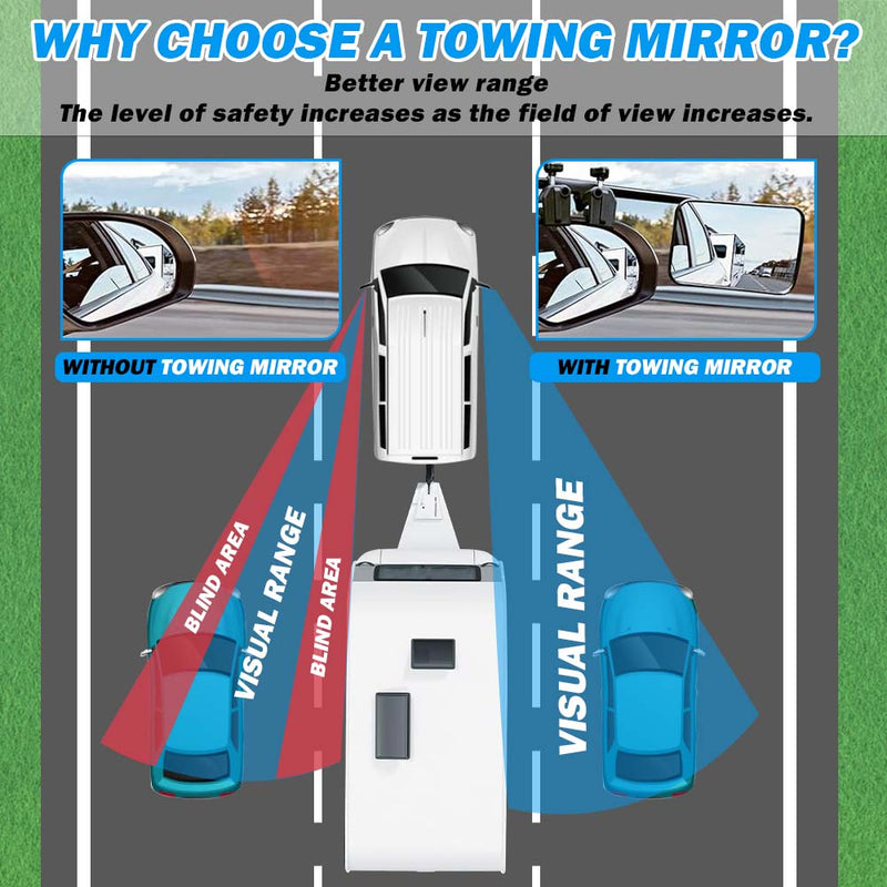 X-BULL Towing Mirrors Universal Multi Fit Clamp On 4X4 Caravan Trailer A Pair - Outbackers