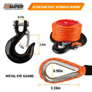 ZESUPER Winch Rope 9.5MM X 30M Dyneema SK75 Hook Synthetic Car Tow Recovery Cable Hook - Outbackers