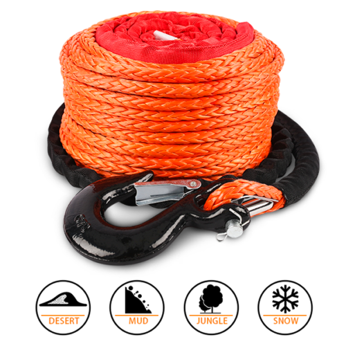 ZESUPER Winch Rope 9.5MM X 30M Dyneema SK75 Hook Synthetic Car Tow Recovery Cable Hook - Outbackers