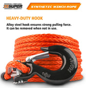 ZESUPER Winch Rope 9.5MM X 30M Dyneema SK75 Hook Synthetic Car Tow Recovery Cable Hook - Outbackers