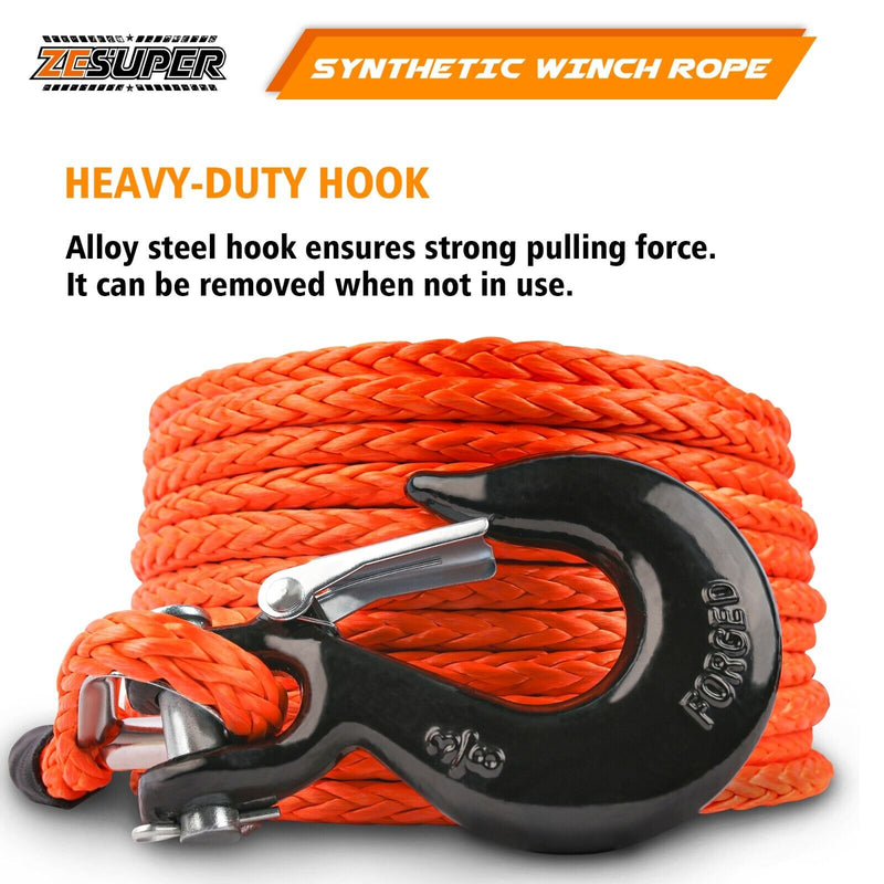 ZESUPER Winch Rope 9.5MM X 30M Dyneema SK75 Hook Synthetic Car Tow Recovery Cable Hook - Outbackers