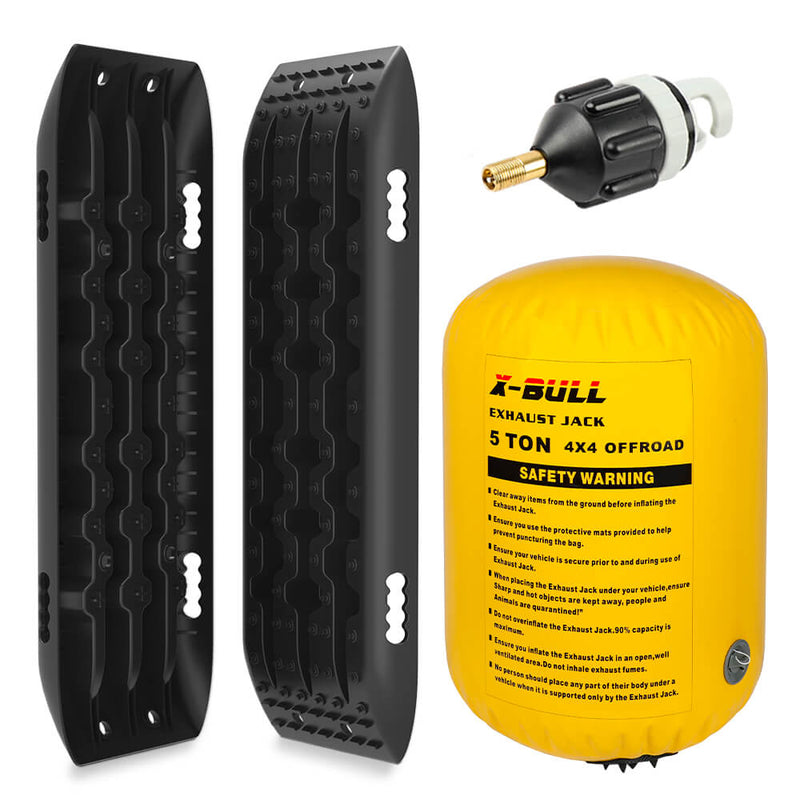 X-BULL Exhaust Jack Air Bag Jack With 2PCS Recovery Tracks Boards 4WD 4X4 Gen2.0 Black - Outbackers