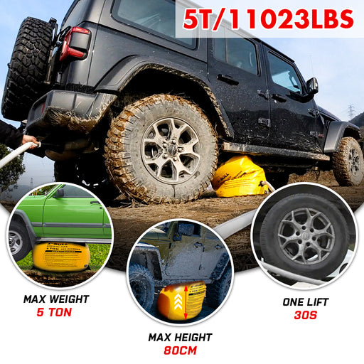 X-BULL Exhaust Jack Air Bag Jack With 2PCS Recovery Tracks Boards 4WD 4X4 Gen2.0 Black - Outbackers