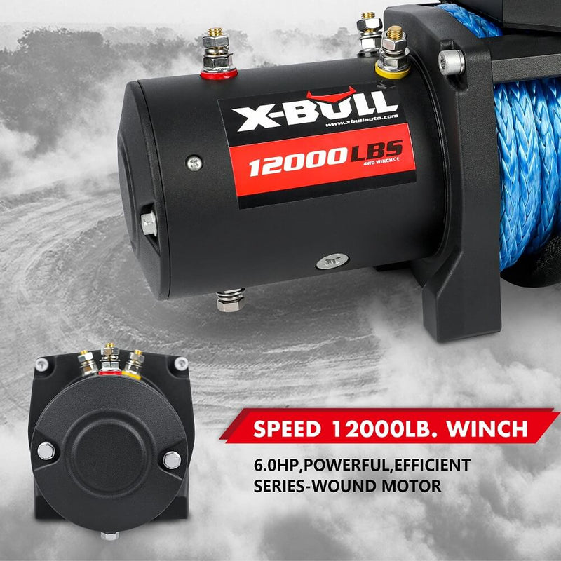 X-BULL 12V Electric Winch 12000LBS synthetic rope with 4PCS Recovery Tracks Gen3.0 Black - Outbackers