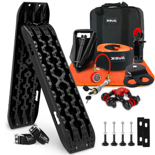 X-BULL 4WD Recovery Kit Recovery Tracks Gen 3.0 Black Mounting Pins Snatch Strap Off Road 4X4 - Outbackers