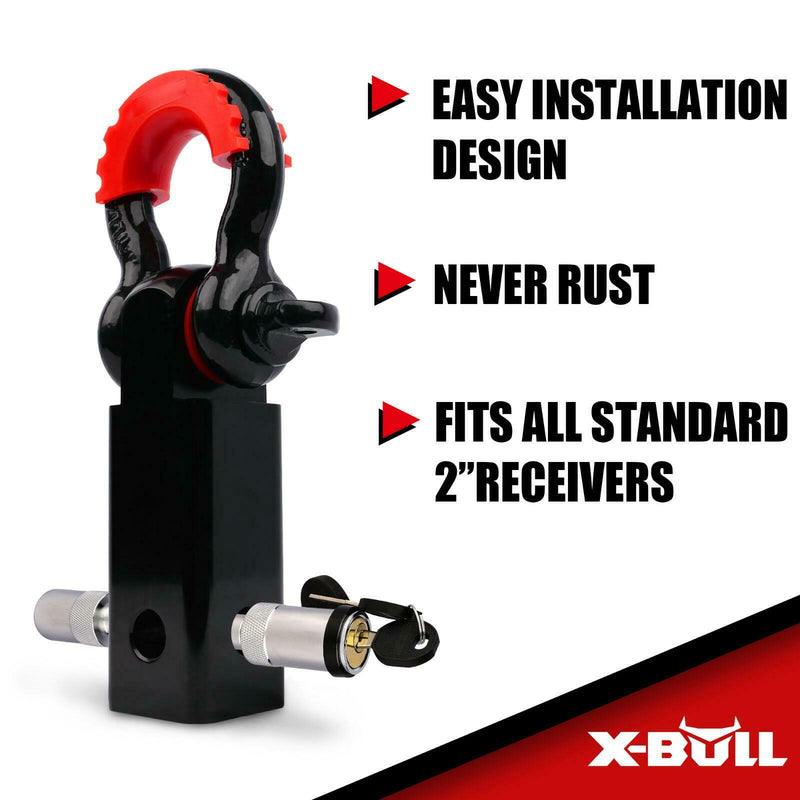 X-BULL Hitch Receiver 5T Recovery Receiver with Bow Shackle Tow Bar Off Road 4WD - Outbackers