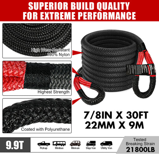 X-BULL Recovery Kit 4X4 Off-Road Kinetic Rope Snatch Strap Winch Damper 4WD13PCS - Outbackers