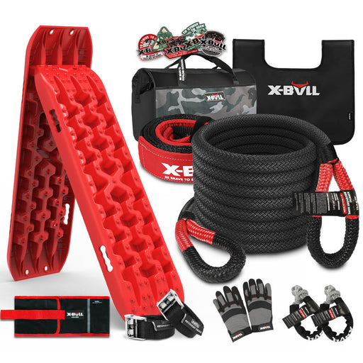 X-BULL 4X4 Recovery Kit Kinetic Recovery Rope Snatch Strap / 2PCS Recovery Tracks 4WD Gen3.0 Red - Outbackers