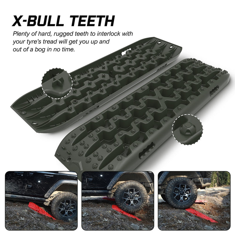 X-BULL Recovery tracks / Sand tracks / Mud tracks / Off Road 4WD 4x4 Car 2pcs Gen 3.0 - Olive - Outbackers