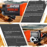 ZESUPER Electric Winch 2500LBS/1134KG 12V 15.2M Steel Cable ATV UTV 4WD 4X4 Boat - Outbackers