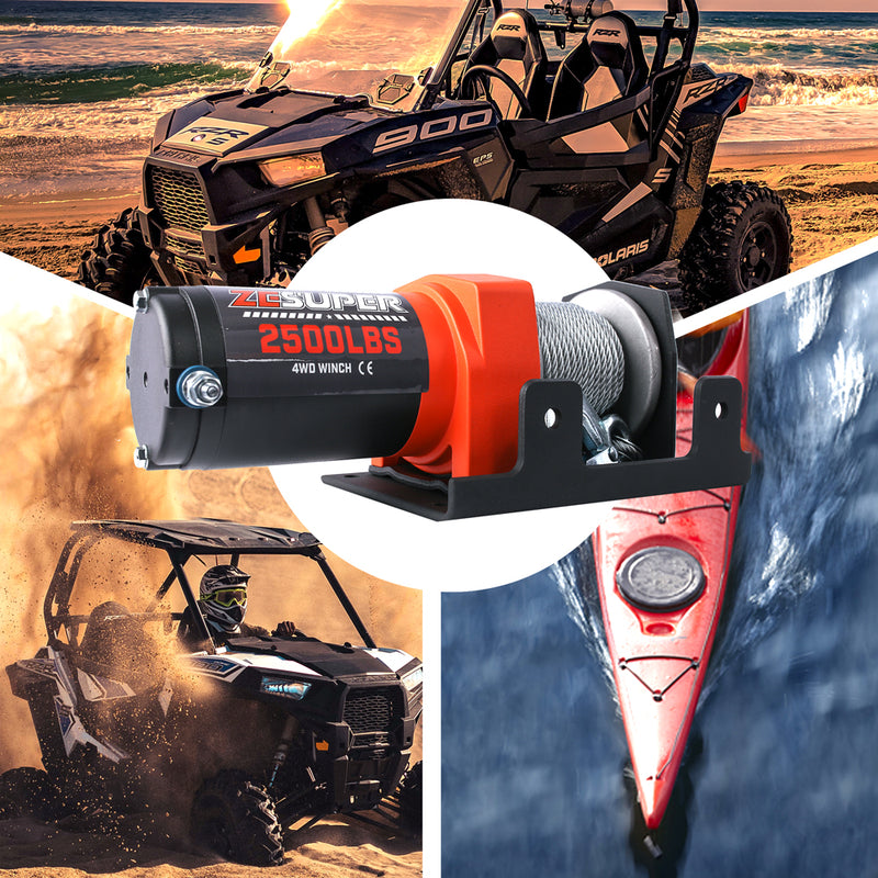 ZESUPER Electric Winch 2500LBS/1134KG 12V 15.2M Steel Cable ATV UTV 4WD 4X4 Boat - Outbackers