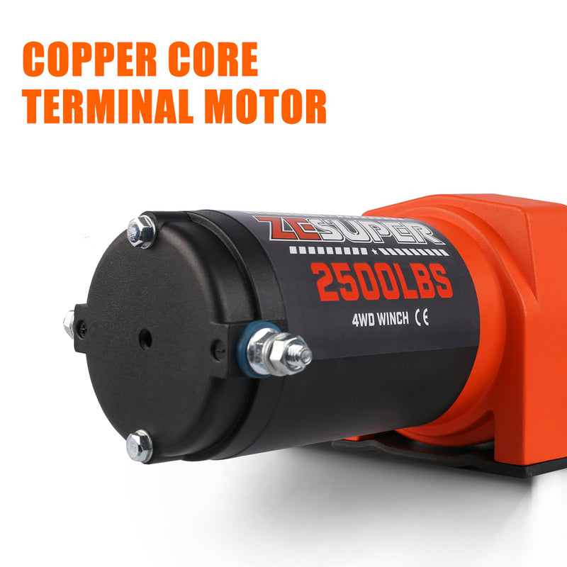 ZESUPER Electric Winch 2500LBS/1134KG 12V 15.2M Steel Cable ATV UTV 4WD 4X4 Boat - Outbackers
