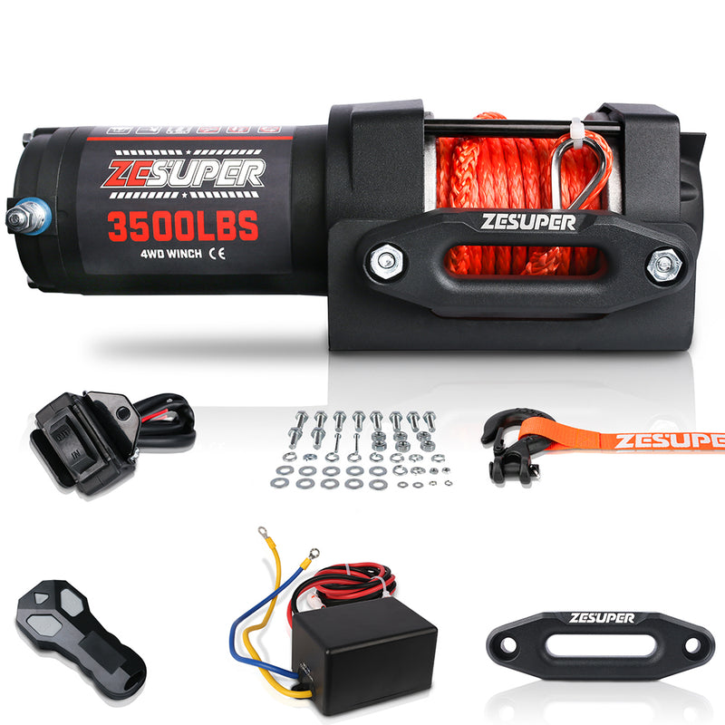 ZESUPER 12V Winch 3500LBS Electric Winch ATV Winch Synthetic Rope Trailer BOAT - Outbackers