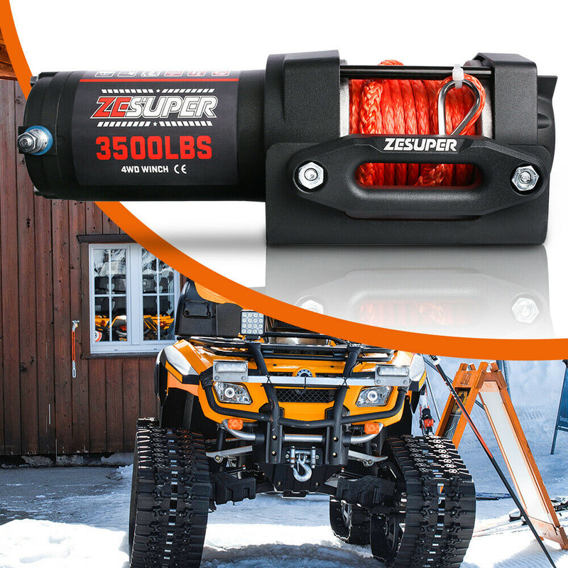ZESUPER 12V Winch 3500LBS Electric Winch ATV Winch Synthetic Rope Trailer BOAT - Outbackers