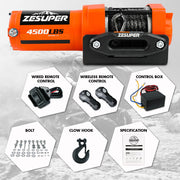ZESUPER 12V Electric Winch 4500lb Synthetic Rope Boat Winch ATV Winch Trailer Winch 4WD - Outbackers
