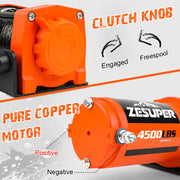 ZESUPER 12V Electric Winch 4500lb Synthetic Rope Boat Winch ATV Winch Trailer Winch 4WD - Outbackers