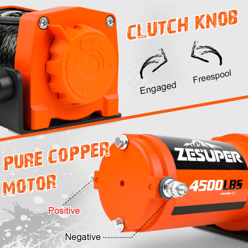 ZESUPER 12V Electric Winch 4500lb Synthetic Rope Boat Winch ATV Winch Trailer Winch 4WD - Outbackers