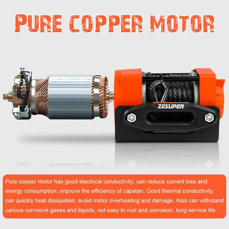 ZESUPER 12V Electric Winch 4500lb Synthetic Rope Boat Winch ATV Winch Trailer Winch 4WD - Outbackers