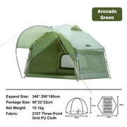Large Space Luxury Frog Hexagonal Tent 5-8 Person Double Layer - Green - Outbackers