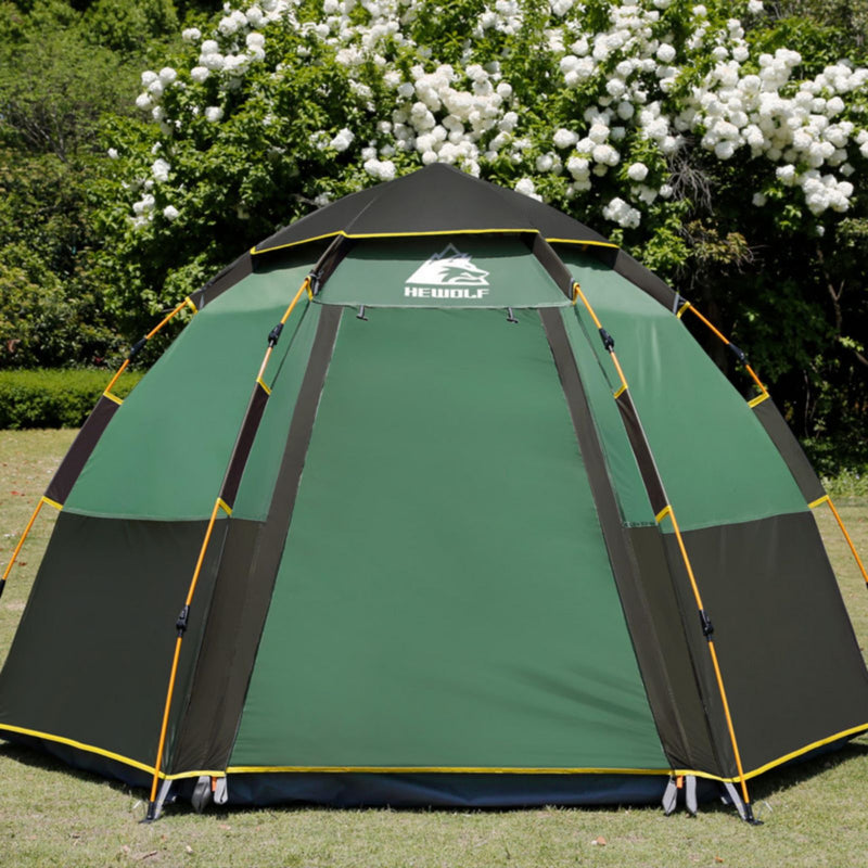 Waterproof Instant Camping Tent 4/5/6 Person Easy Quick Setup Dome Hexagonal Family Tents For Camping, Double Layer Flysheet Can Be Used As Beach Shelter - Outbackers