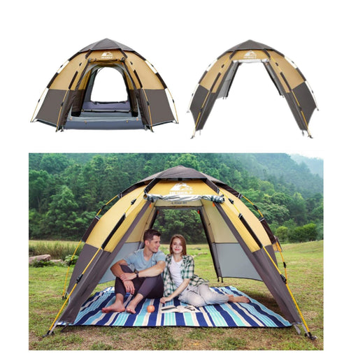 Waterproof Instant Camping Tent 4/5/6 Person Easy Quick Setup Dome Hexagonal Family Tents For Camping, Double Layer Flysheet Can Be Used As Beach Shelter - Outbackers