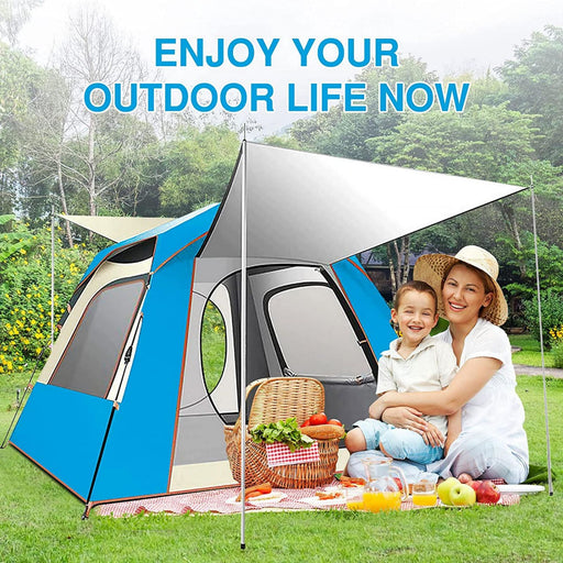 Instant Pop Up Tent For Hiking 2/3/4 Person Camping Tents, Waterproof Windproof Family Tent With Top Rainfly, Easy Set Up, Portable With Carry Bag, With UV Protection  / BLUE - Outbackers