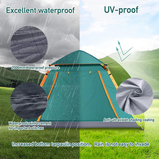 Instant Pop Up Tent For Hiking 2/3/4 Person Camping Tents, Waterproof Windproof Family Tent With Top Rainfly, Easy Set Up, Portable With Carry Bag, With UV Protection  / GREEN-ORANGE - Outbackers