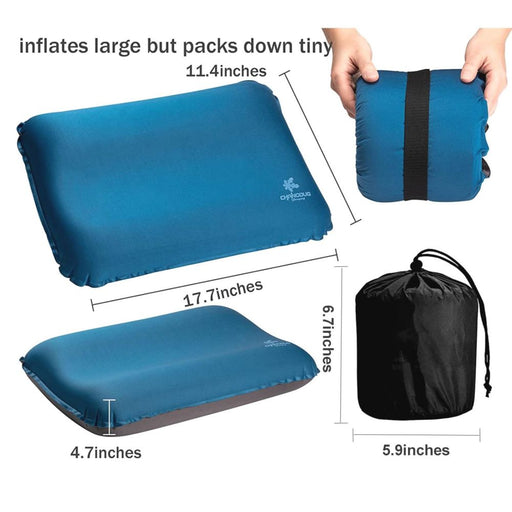 Self Inflating Camping Pillow with Ergonomic 4D Support - Blue - Outbackers