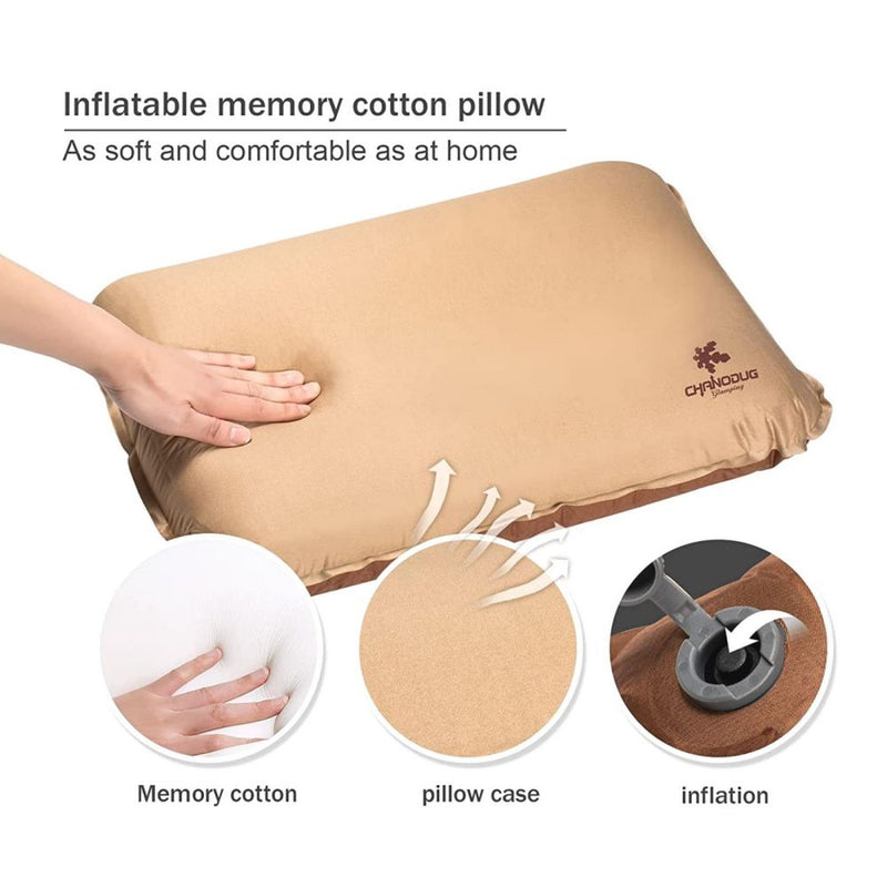 Self Inflating Camping Pillow with Ergonomic 3D Support - Gold - Outbackers