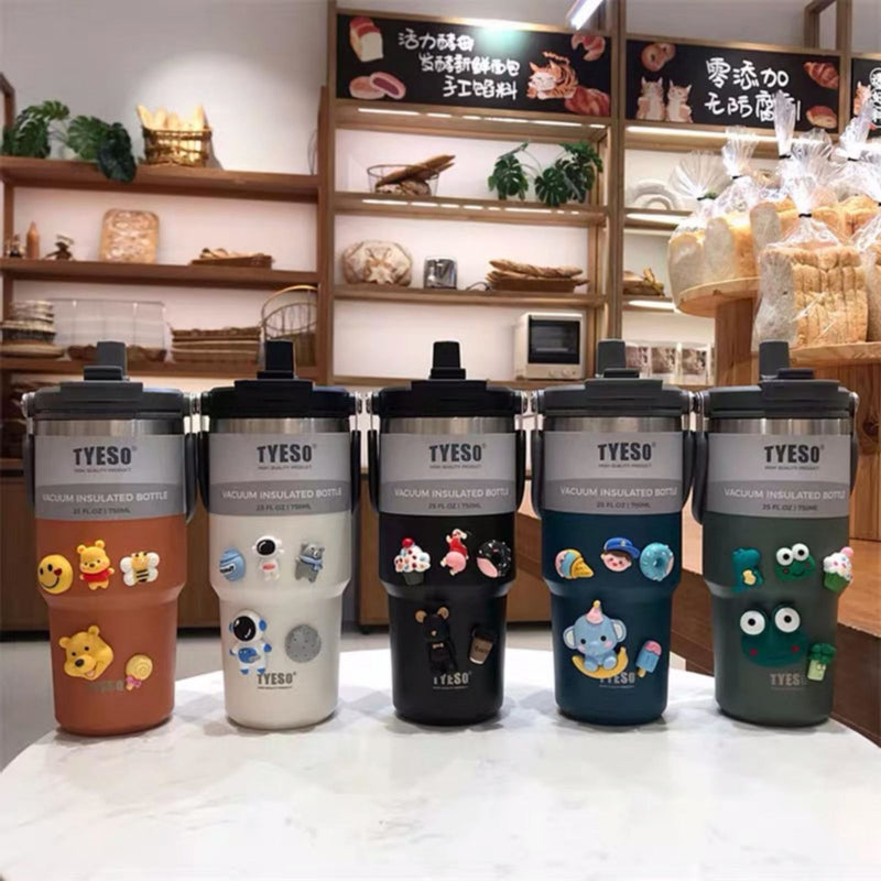 600ML Black Stainless Steel Travel Mug with Leak-proof 2-in-1 Straw and Sip Lid, Vacuum Insulated Coffee Mug for Car, Office, Perfect Gifts, Keeps Liquids Hot or Cold - Outbackers