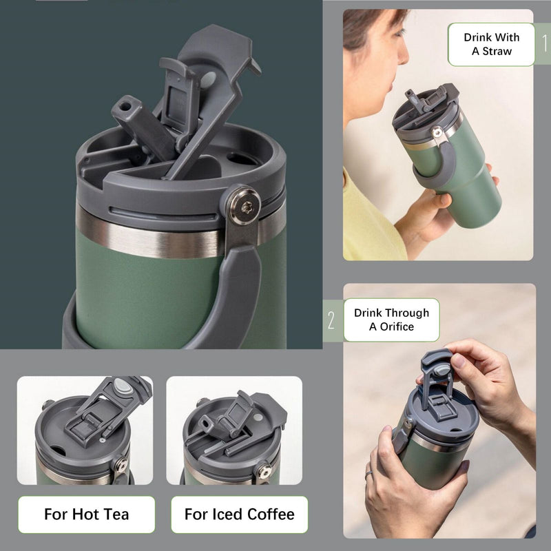 750ML Orange Stainless Steel Travel Mug with Leak-proof 2-in-1 Straw and Sip Lid, Vacuum Insulated Coffee Mug for Car, Office, Perfect Gifts, Keeps Liquids Hot or Cold - Outbackers