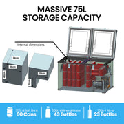 GECKO 75L Dual Zone Portable Fridge / Freezer, SECOP Compressor, for Camping, Car, Caravan - Outbackers