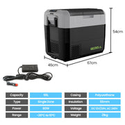 Gecko 65L Portable Fridge Freezer 12V/24V/240V for Camping, Car, Caravan, Boats - Outbackers