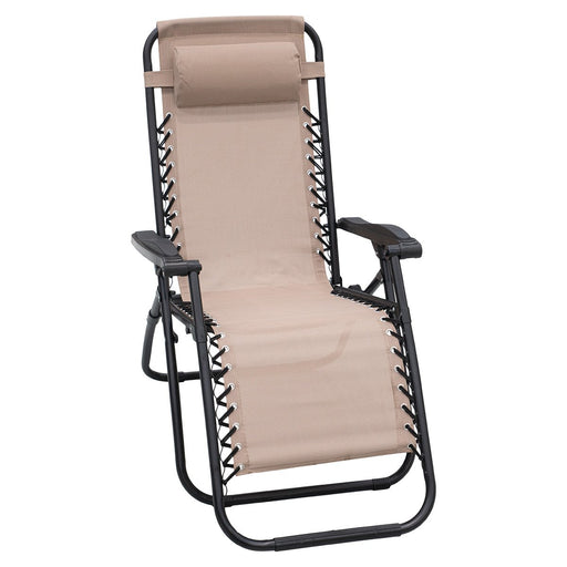 Wallaroo Zero Gravity Reclining Deck Lounge Sun Beach Chair Outdoor Folding Camping - Beige - Outbackers