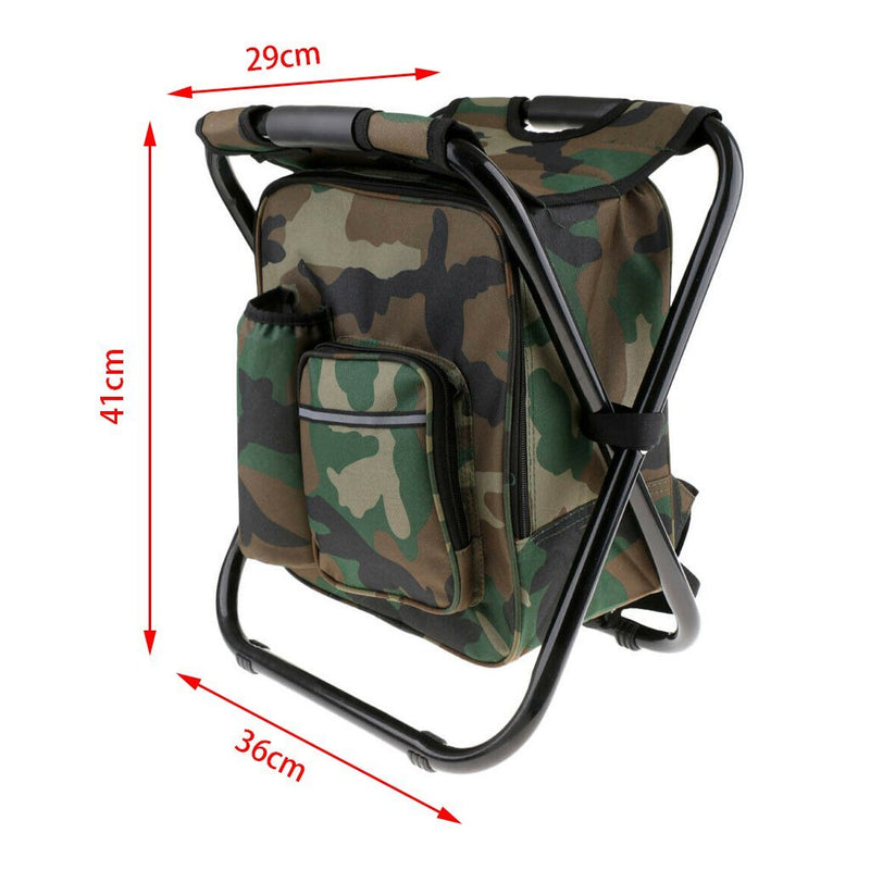 Portable Folding Backpack Chair Camping Stool Cooler Bag Rucksack Beach Fishing 150kg load Black - Outbackers