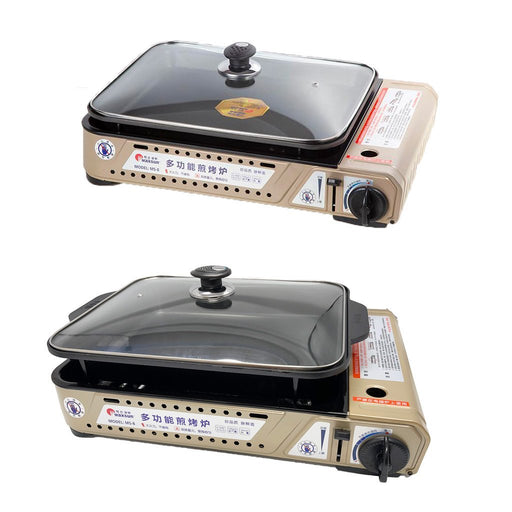 Portable Gas Burner Stove with Inset Non Stick Cooking Pan Cooker Butane Camping 35mm - Outbackers