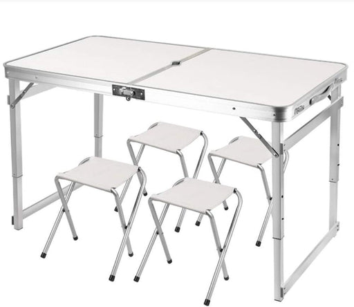 Folding Camping Table Aluminium Portable Picnic Outdoor BBQ Desk 4 Cloth Stool - Outbackers