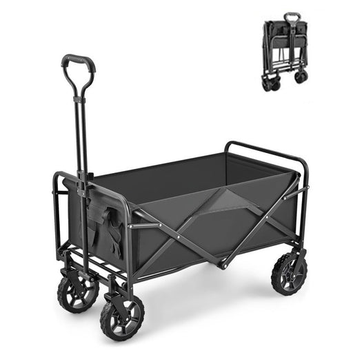 5 Inch Wheel Black Folding Beach Wagon Cart Trolley Garden Outdoor Picnic Camping Sports Market Collapsible Shop - Outbackers