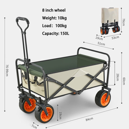 8 Inch Wheel Beige Folding Beach Wagon Cart Trolley Garden Outdoor Picnic Camping Sports Market Collapsible Shop - Outbackers