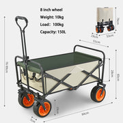 8 Inch Wheel Black Folding Beach Wagon Cart Trolley Garden Outdoor Picnic Camping Sports Market Collapsible Shop - Outbackers