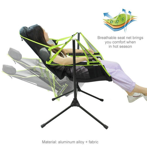 Camping Chair Foldable Swing Luxury Recliner Relaxation Swinging Comfort Lean Back Outdoor Folding Chair Outdoor Freestyle Portable Folding Rocking Chair Blue - Outbackers