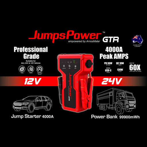 JumpsPower GTR 4000A Jump Starter 12V Powerbank 99900mWh 24V Pro Car Battery Charger LED - Outbackers
