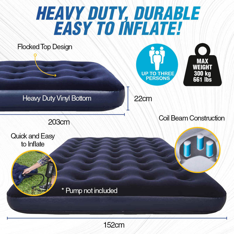 Bestway Queen Inflatable Air Bed Indoor/Outdoor Heavy Duty Durable Camping - Outbackers